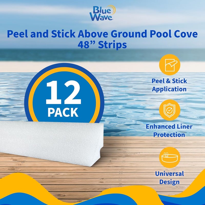 Blue Wave 48-in Peel and Stick Above Ground Pool Cove – Durable HDPE Foam Strips for Protecting Vinyl Liners – Made with Adhesive Backing for Easy and Secure Installation - 12-Pack, White - Image 2